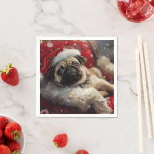 Serviette En Papier Noël Fête de chien Carlin