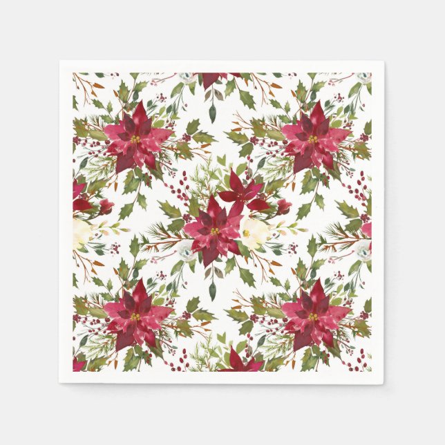 Serviette En Papier Noël Fête Poinsettia Fleur hiver Floral (Devant)