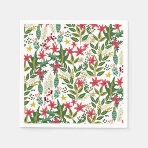 Serviette En Papier Noël Fête Whimsical Floral Berries