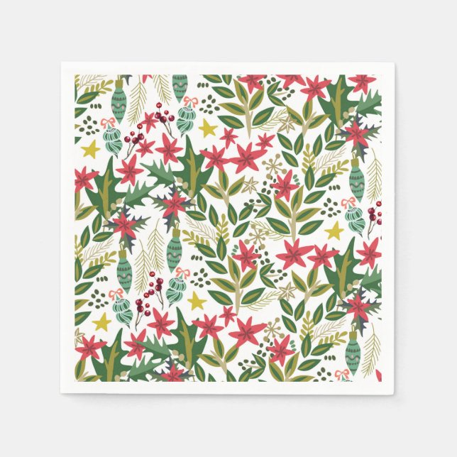 Serviette En Papier Noël Fête Whimsical Floral Berries (Devant)