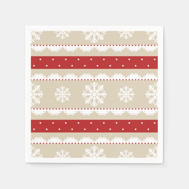 Serviette En Papier Noël Fêtes Rouge & Beige Snowflakes Motif (Devant)