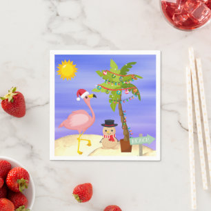 Serviette En Papier Noël Flamant rose d'été Plage Jolies vacances