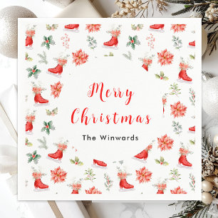 Serviette En Papier Noël Floral Red Ice Patins Joyeux Noël