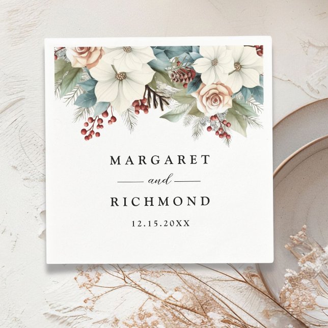 Serviette En Papier Noël Floral rustique et élégant Mariage d'hiver (Créateur téléchargé)