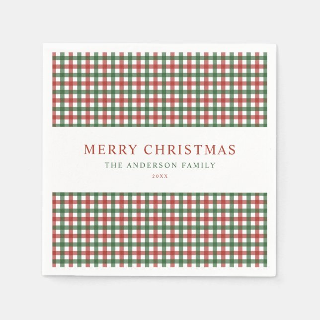 Serviette En Papier Noël Gingham Rouge et Vert (Devant)