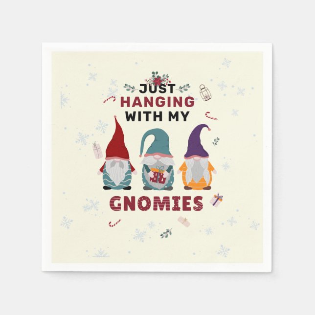 Serviette En Papier Noël Gnome Famille mignonne Hanging Out Gnomies (Devant)