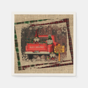 Serviette En Papier Noël Gnome Sweet Gnome Camion Rouge Plaid Rustique