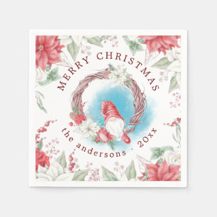 Serviette En Papier Noël gnome vacances élégant floral