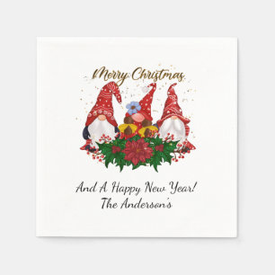 Serviette En Papier Noël Gnomes Poinsettia Whimsical Woodland