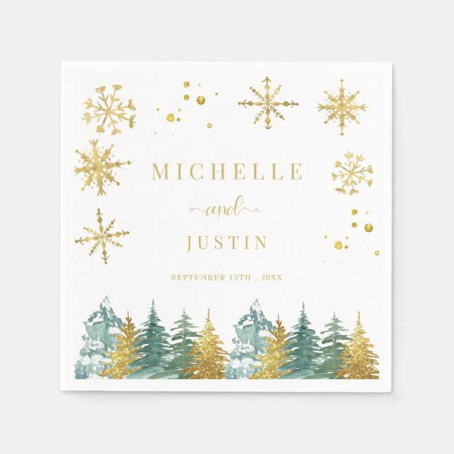 Serviette En Papier Noël Gold Green Bois Pine Mariage (Devant)