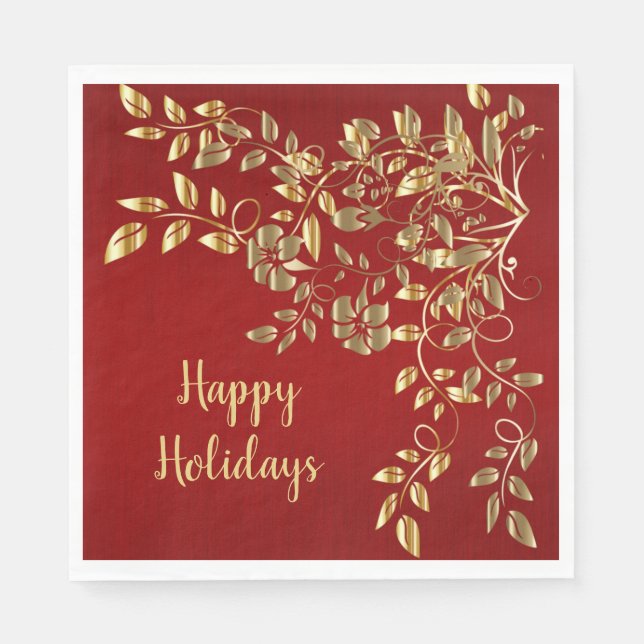 Serviette En Papier Noël Golden Feuille Red Holidays (Devant)