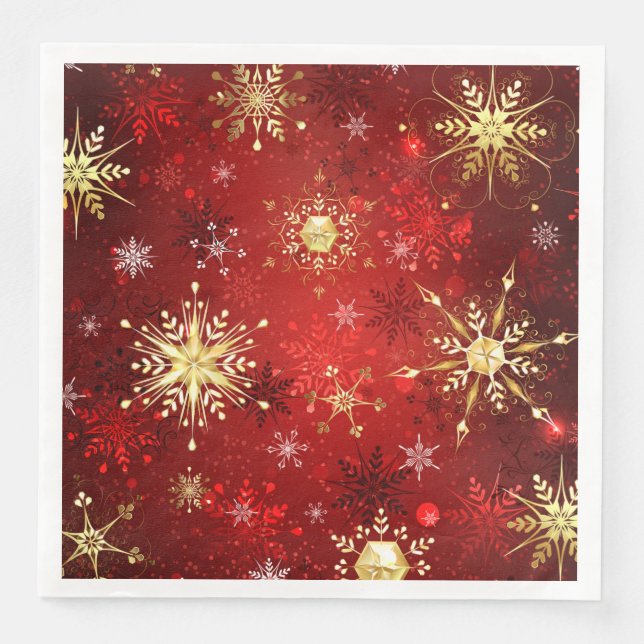 Serviette En Papier Noël Golden Snowflakes sur Arrière - plan rouge (Devant)