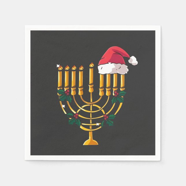 Serviette En Papier Noël Hanoukka Juif Père Noël Menorah (Devant)