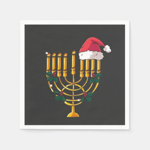 Serviette En Papier Noël Hanukkah Juif Père Noël Menorah