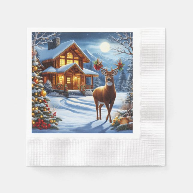 Serviette En Papier Noël/Hiver Deer Lodge (Devant)