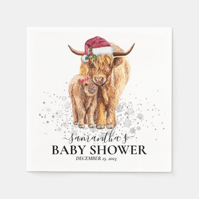 Serviette En Papier Noël Hiver Highland Cow Calf Baby shower (Devant)