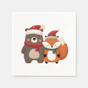 Serviette En Papier Noël/hiver Mignonne Ours et renard