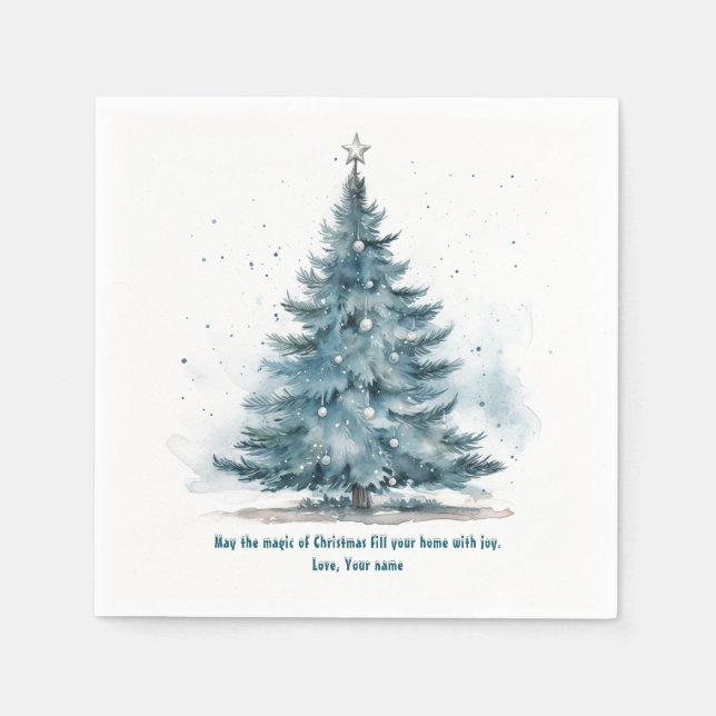 Serviette En Papier Noël hiver Wonderland Blue Tree Papier Napkin (Devant)