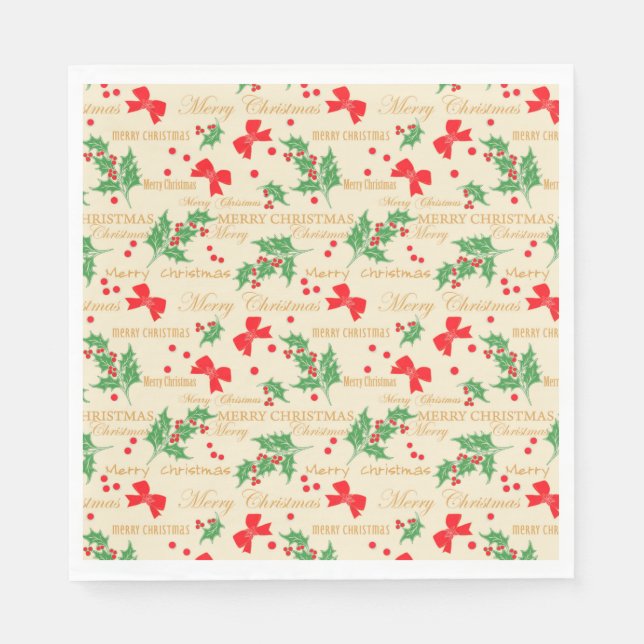 Serviette En Papier Noël Holly et Ribbon (Devant)