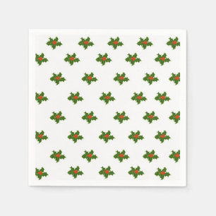 Serviette En Papier Noël Holly Motif Red Berries Feuilles verts