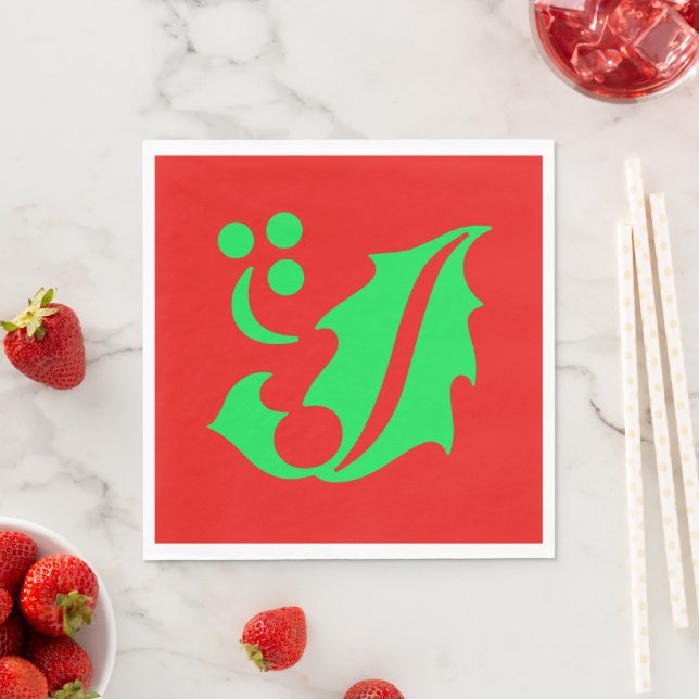 Serviette En Papier Noël Holly Red Green Noël (En situation)
