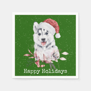 Serviette En Papier Noël Husky sur vert