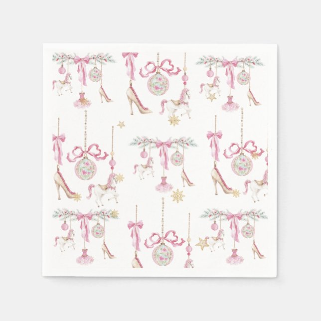 Serviette En Papier Noël joyeux aquarelle danseur de nutcracker rose (Devant)