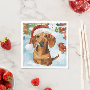 Serviette En Papier Noël Joyeux au Dachshund dans un Paysage Hivernal