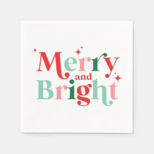 Serviette En Papier Noël joyeux et lumineux rose rouge police moderne