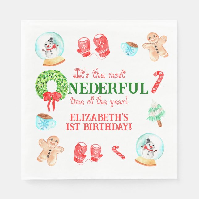 Serviette En Papier Noël le plus ONEDERFUL Premier anniversaire (Devant)
