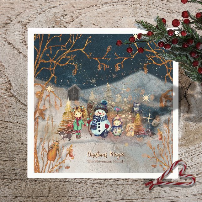 Serviette En Papier Noël Magique Snowman Papier Bleu Napkin (Christmas Magic Snowman Blue Paper Napkin)