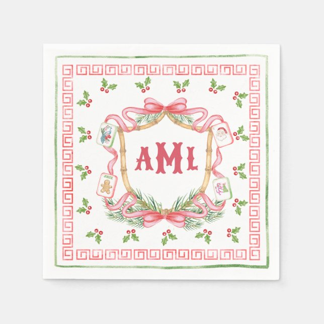 Serviette En Papier Noël Mahjong | Monogramme (Devant)