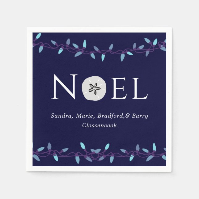 Serviette En Papier Noel Marine Blue Sand Dollar Nautique Noël (Devant)