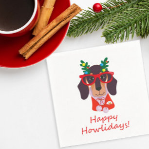 Serviette En Papier Noël Mignon Drôle Chien Dachshund Howlidays Fête