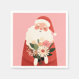 Serviette En Papier Noël mignon du Père Noël aux fleurs rose