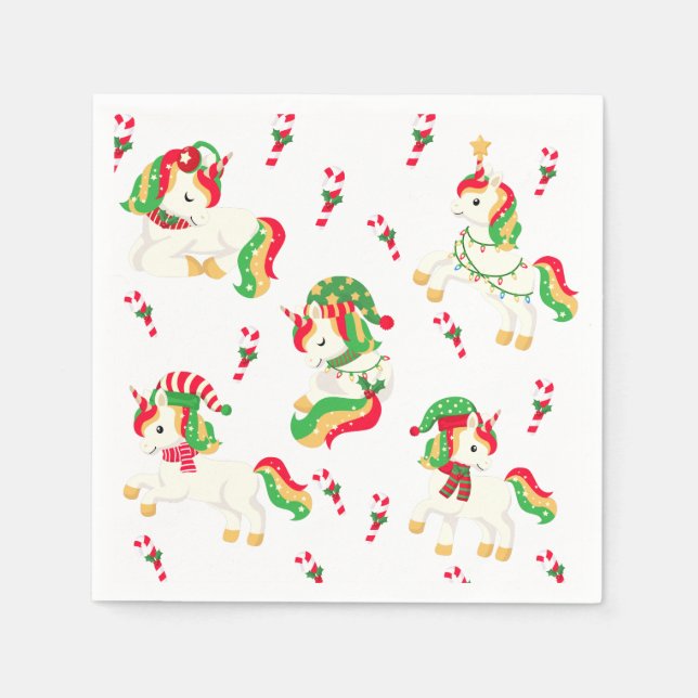 Serviette En Papier Noël mignon Unicorns Festive Moderne Fille Enfants (Devant)