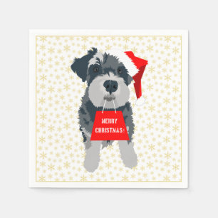 Serviette En Papier Noël mignonne minuscule Schnauzer Chien Santa Hat