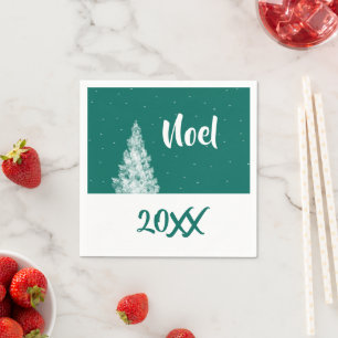 Serviette En Papier Noel minimaliste Snowtree Turquoise et blanc vacan