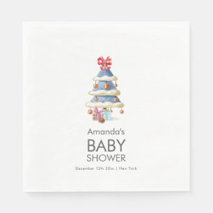 Serviette En Papier Noël Moderne Bébé Fille avec un Arbre à Noël et un