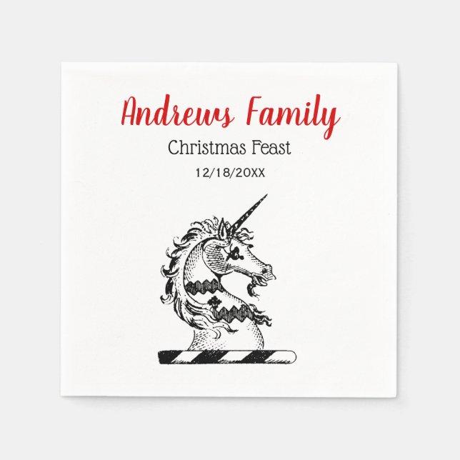 Serviette En Papier Noël Noël Noël Heraldic Unicorne tête Emblem Crest (Devant)