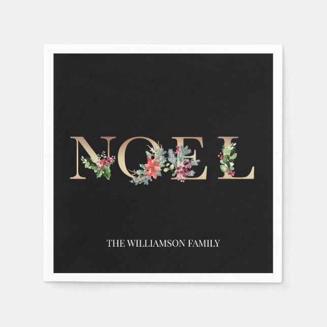 Serviette En Papier Noël Noel Vert Berries Floral Famille (Devant)