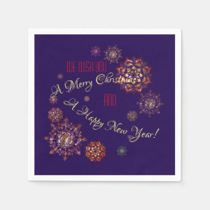 Serviette En Papier Noël-nouvel an - flocons de neige colorés et brill