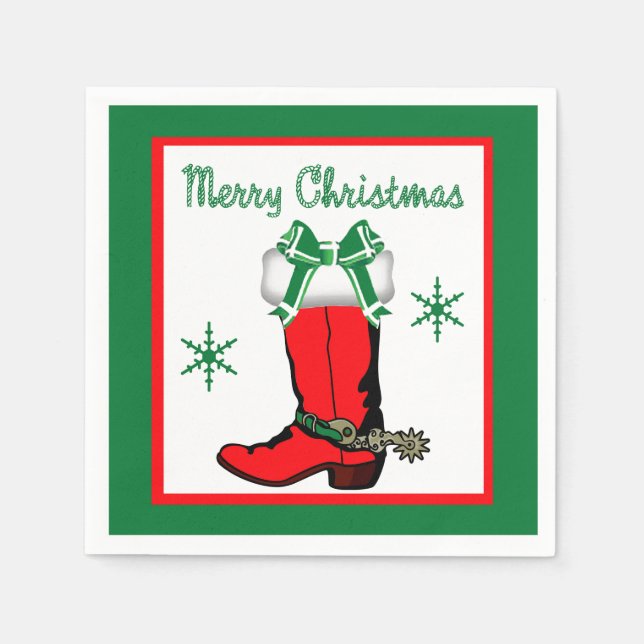 Serviette En Papier Noël Occidental Cowboy Boot Joyeux Noël (Devant)