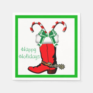 Serviette En Papier Noël occidental CowboyBoot bonnes fêtes