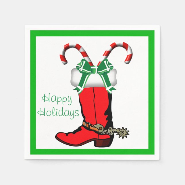 Serviette En Papier Noël Occidental CowboyBoot Joyeuses Fêtes (Devant)