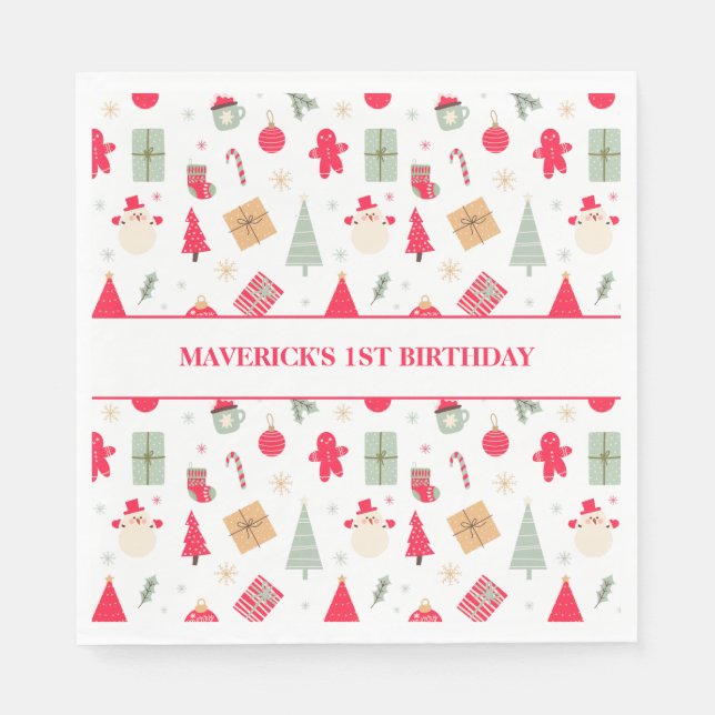 Serviette En Papier Noël Oh Quel Amusant Premier Anniversaire (Devant)