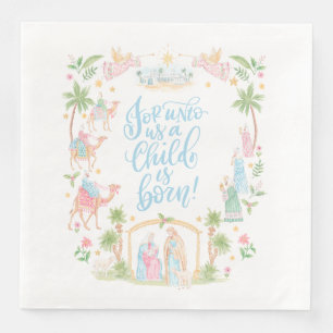 Serviette En Papier Noël Pastel Un enfant nous est né