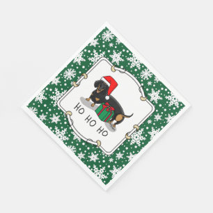 Serviette En Papier Noël Père Noël Dachshund (S noir & tan) Drôle