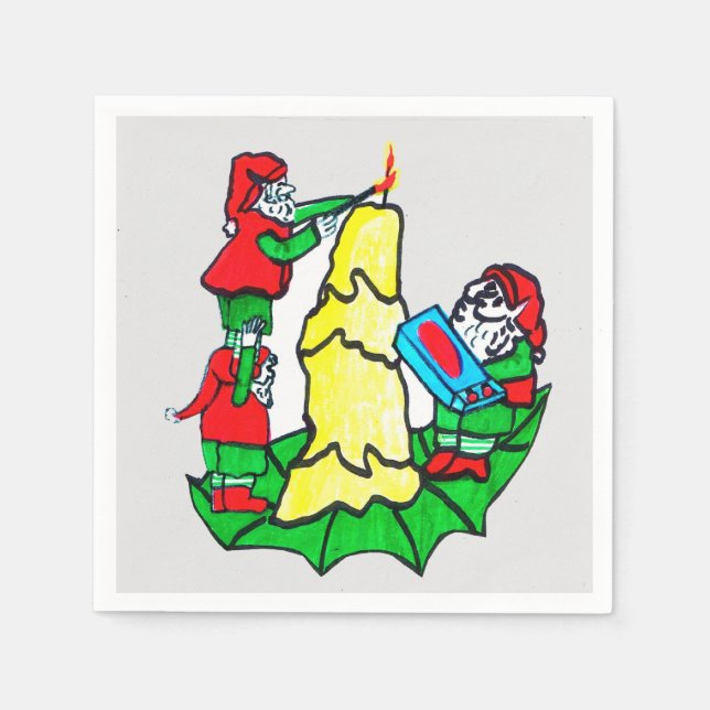 SERVIETTE EN PAPIER NOËL PÈRE NOËL ELVES DÉCORÉES (Devant)