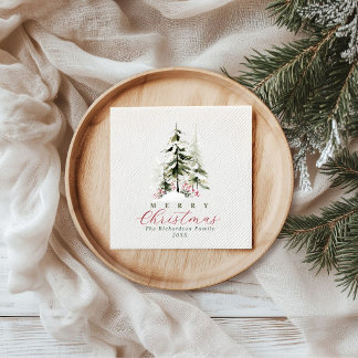 Serviette En Papier Noël personnalisé arbres pin aquarelle rustique